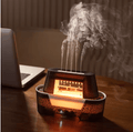 Raindrop aroma humidifier with warm flame light on a desk
